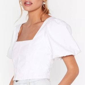 Nasty Gal 'That's A Puff Call' Denim Crop size 10
